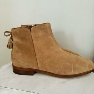 KATE SPADE Sadie Side Zip Tasseled Ankle Suede Boots, ‎ Almond, Size 9.5, NWOB